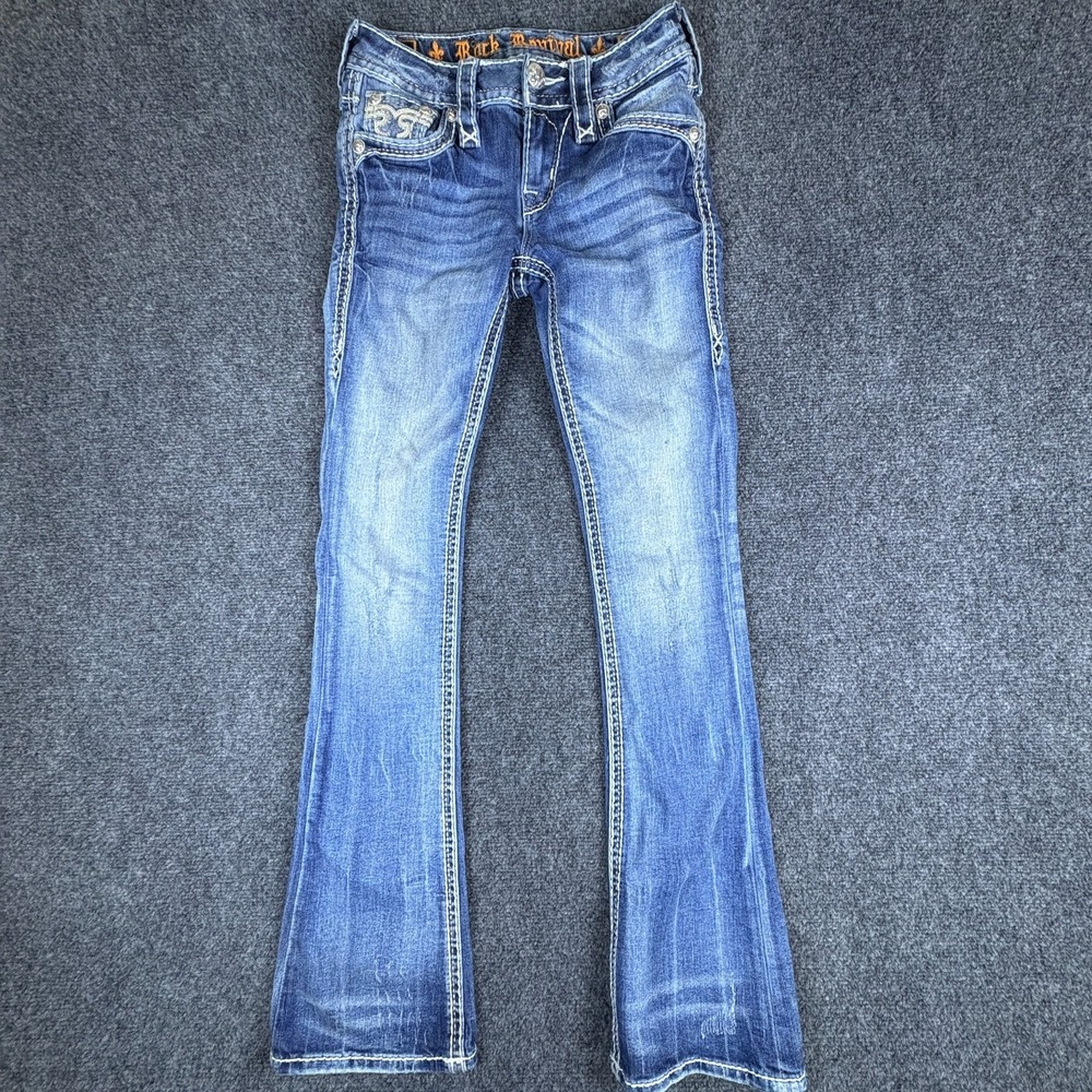 Rock Revival Karisse Bootcut Jeans Womens 24x30 Blue Denim Mid Rise Rhinestone
